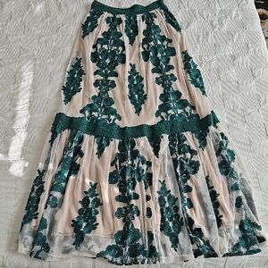 Altar'd State Teal and Cream A-Line Skirt